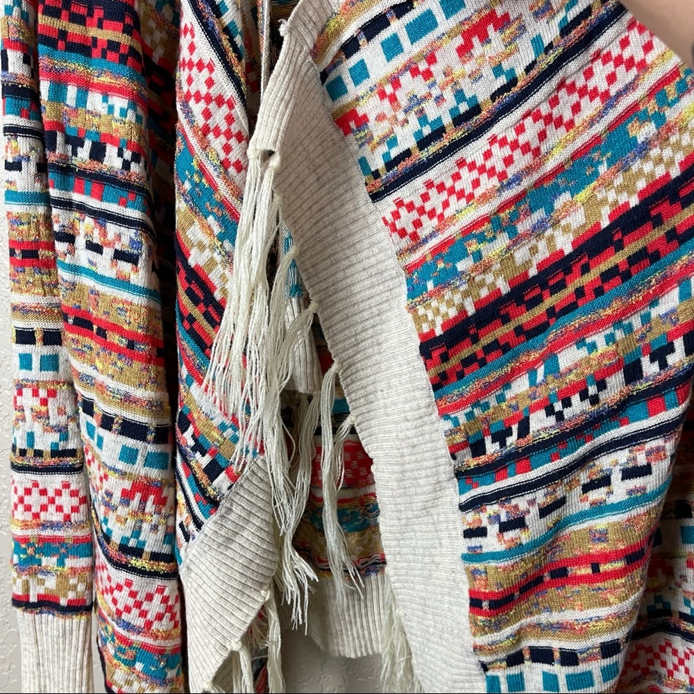 Boho Multi Colored Fringe Open Front Cardigan - image 4